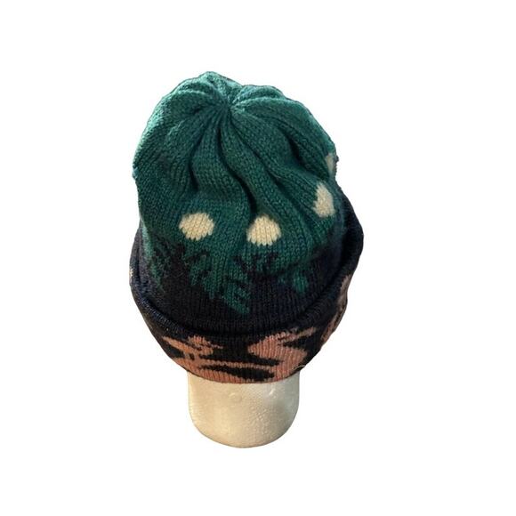 Vintage VTG winter wool ski hat beanie flamingos pink and green made in vermont - Picture 4 of 5